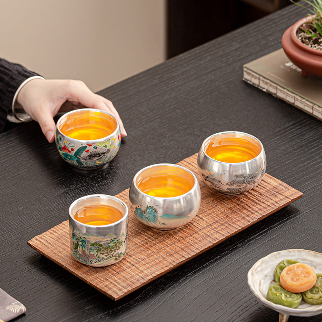 999 Silver Tea Cup – Emblem of Serenity & Blessing – Fine Hammered Finish | Zen Ara Grove