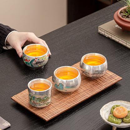 999 Silver Tea Cup – Emblem of Serenity & Blessing – Fine Hammered Finish | Zen Ara Grove