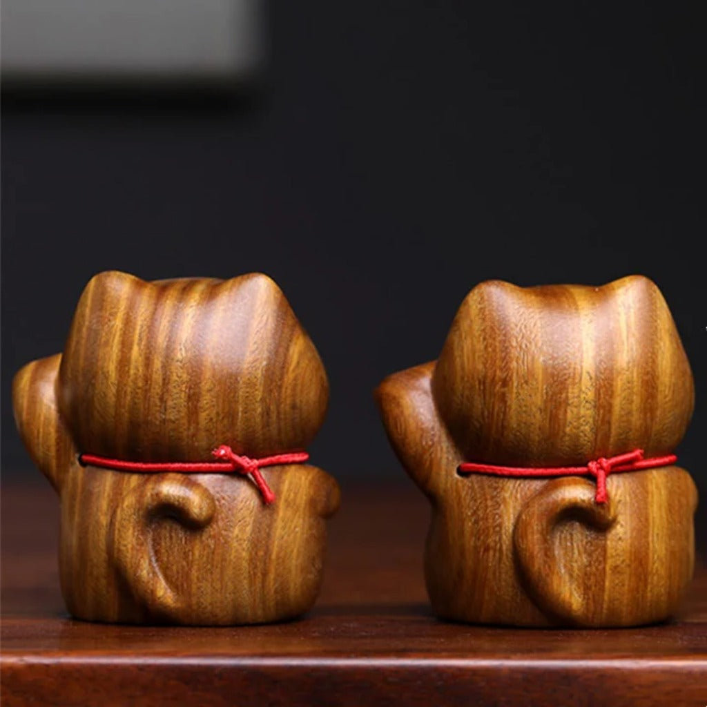 Green Sandalwood Small Mini Cute Lucky Cat Peace Decorations| Zen Ara Grove