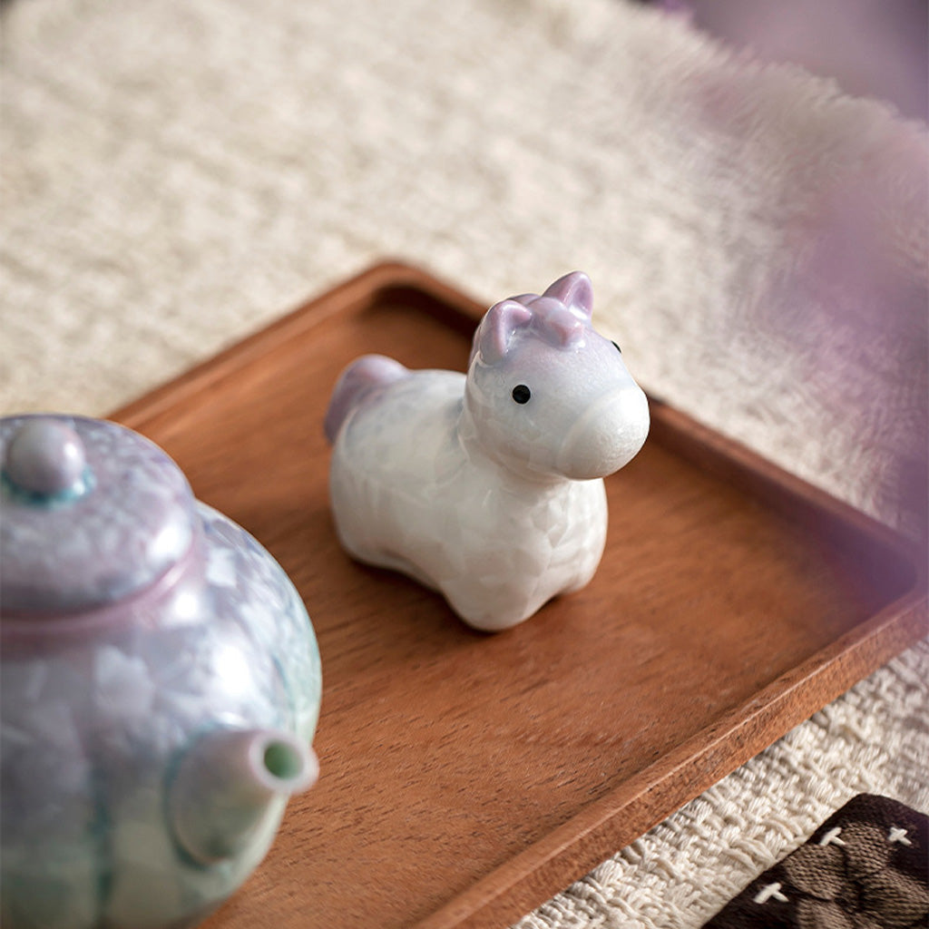 Ceramic Horse Figurine with Gradient Purple Crystalline Glaze – Artistic Shine and Serenity | Zen Ara Grove
