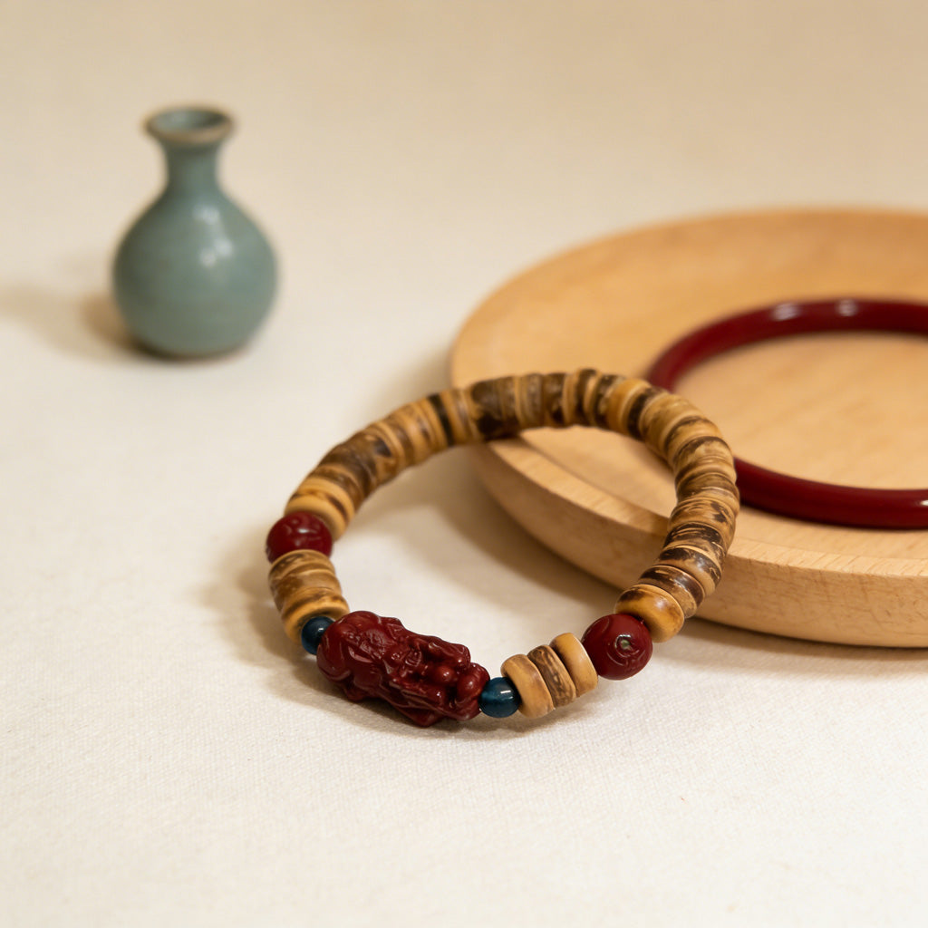 Limited Time Offer · Coconut Shell & Cinnabar Pixiu Layered Bracelet Set – Charm of Prosperity | Zen Ara Grove