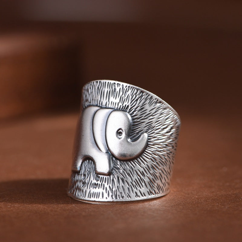 Sterling Silver Elephant Ring – Wide Hammered Vintage Style | Zen Ara Grove