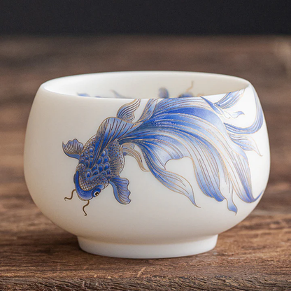 Milky White Ceramic Mug with Koi Motif – Elegant Glaze for Hot and Cold Drinks | Zen Ara Grove
