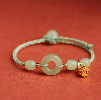 Adjustable Braided Peace Buckle Bracelet with Lotus Charm — Protection & Renewal