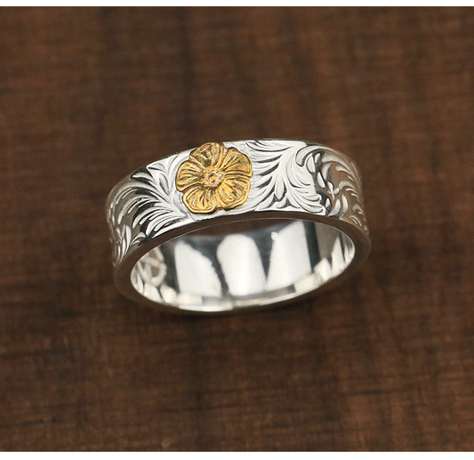 Golden Rose Vine Ring｜Eternal Bloom on Silver | Zen Ara Grove