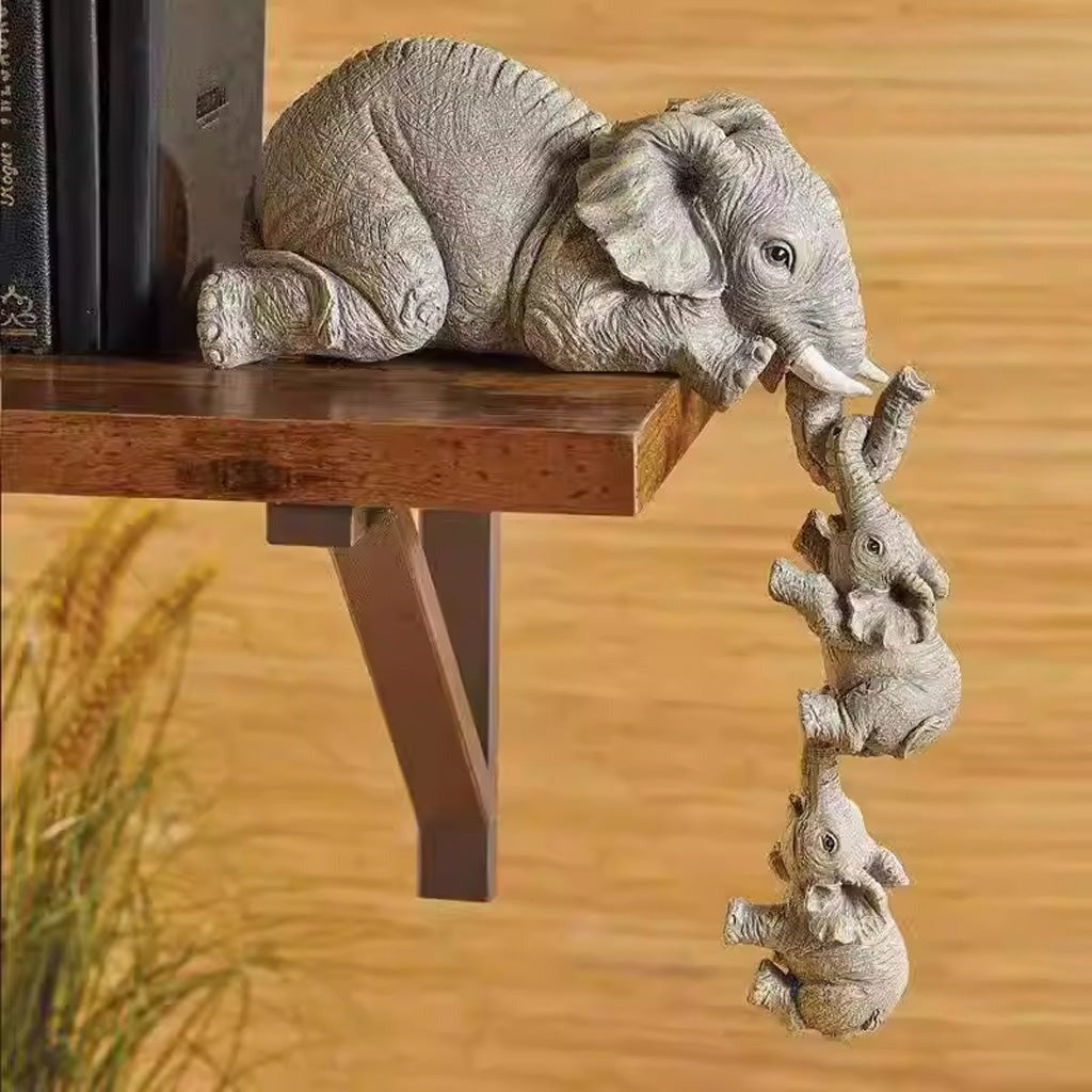 Elephant Family Figurines – Mother and Two Calves, Symbol of Love & Protection | Zen Ara Grove