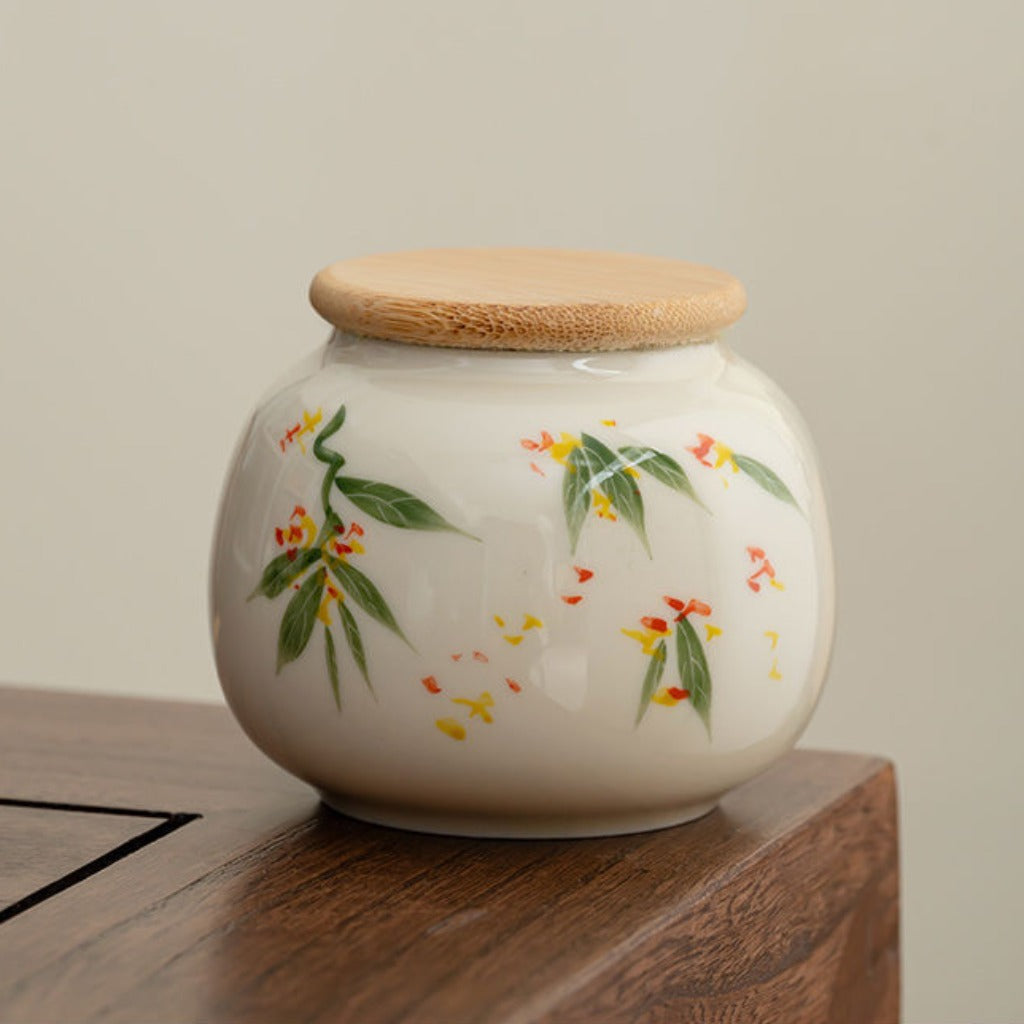 Hand-painted Ceramic Tea Canister – Airtight Storage for Loose Leaf Tea | Zen Ara Grove