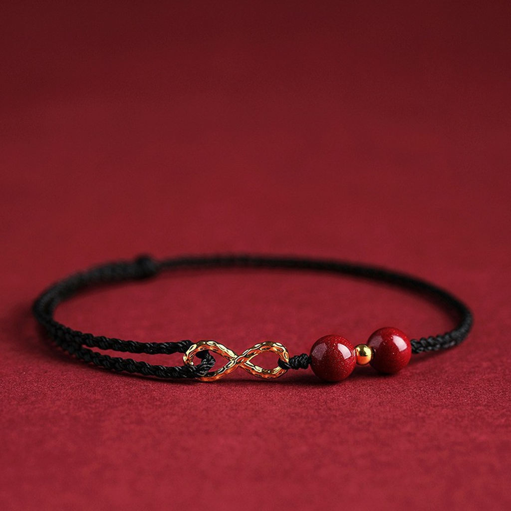 Adjustable Infinity Cord Bracelet with Cinnabar Beads