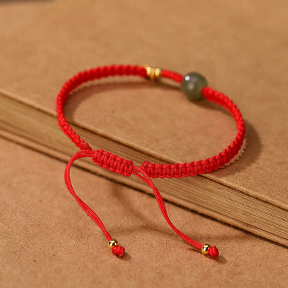 Adjustable Fu Blessing Cord Bracelet with Jade-Look Bead