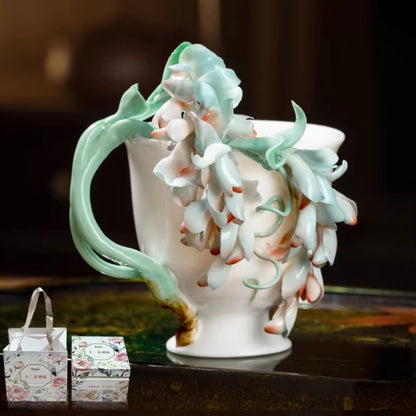 Handcrafted Heritage Porcelain Cup – Roses Blooming from the Surface | Zen Ara Grove