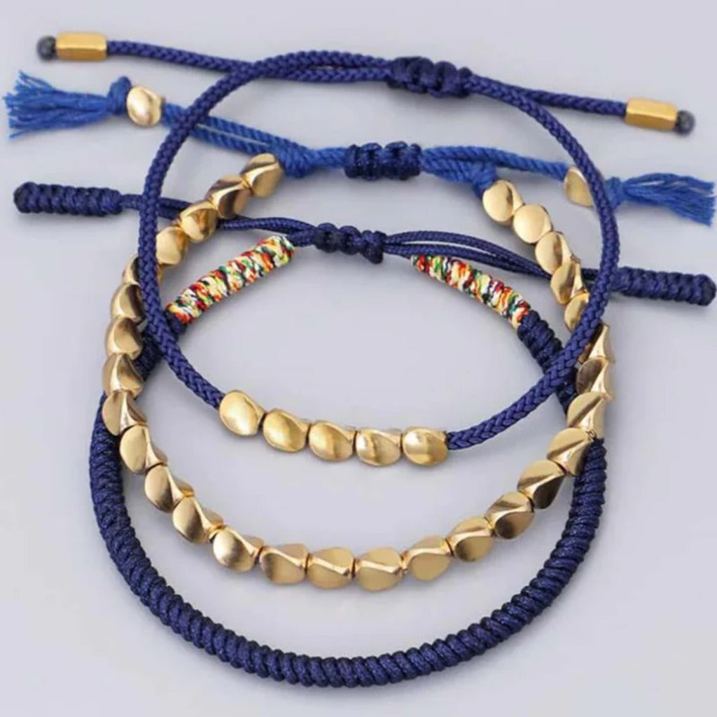 Handmade Diamond Knot Cord Bracelet – Blue & Green with Irregular Copper Bead | Zen Ara Grove