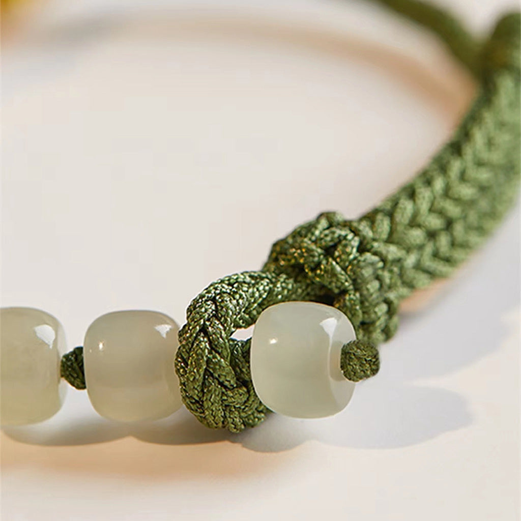 Hetian Jade Zodiac Rabbit Handwoven Cord Bracelet – Protection & Blessing | Zen Ara Grove