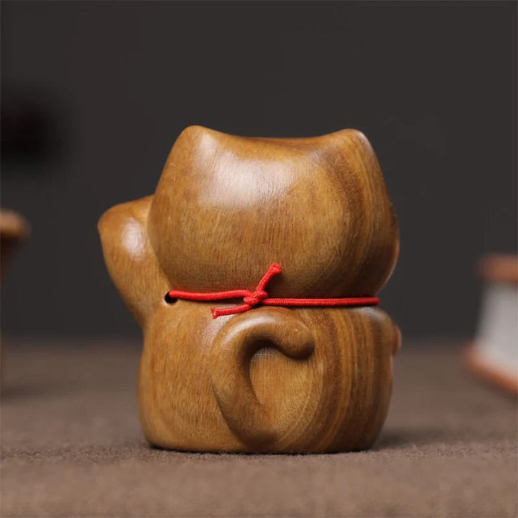 Green Sandalwood Small Mini Cute Lucky Cat Peace Decorations| Zen Ara Grove