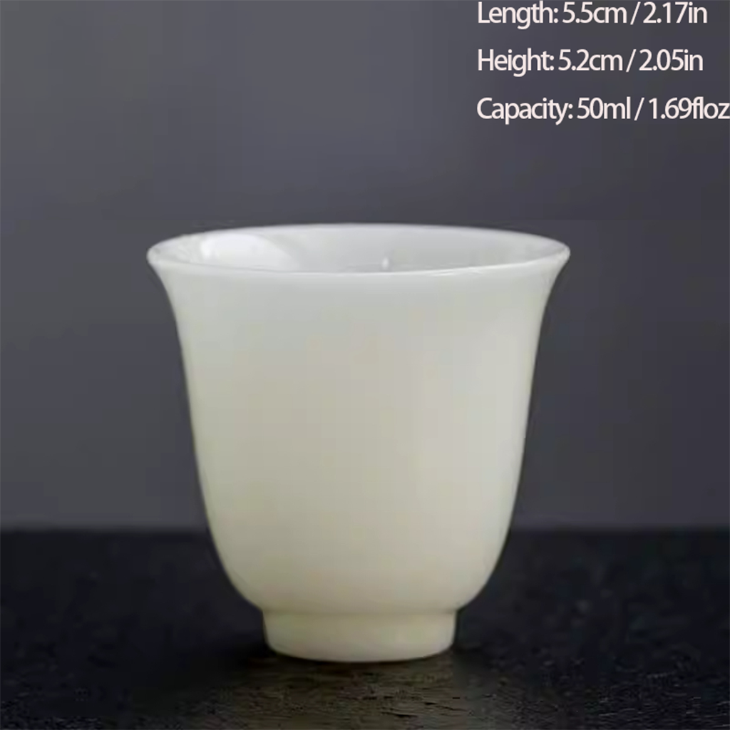 Ice Jade Glaze Porcelain Teacup – Smooth Sheep Fat Luster | Zen Ara Grove
