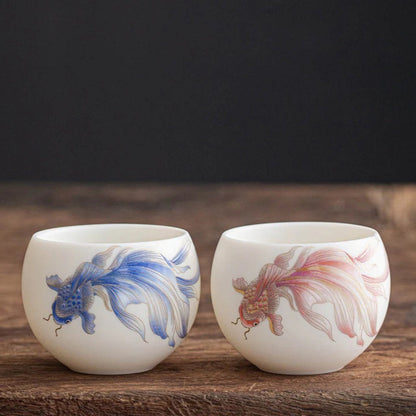Milky White Ceramic Mug with Koi Motif – Elegant Glaze for Hot and Cold Drinks | Zen Ara Grove