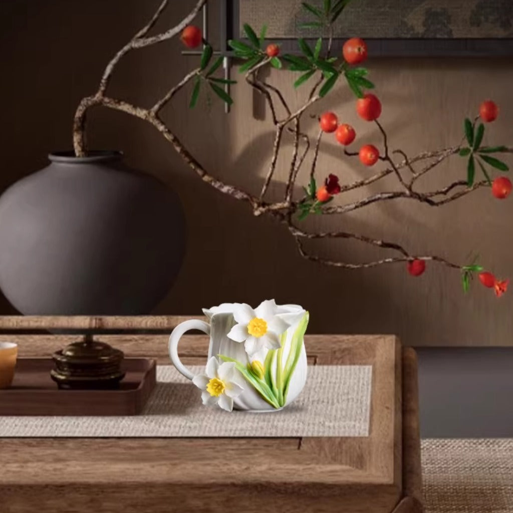 Handcrafted Ceramic Cup with Gourd Blossom – Living Art on Your Teacup | Zen Ara Grove