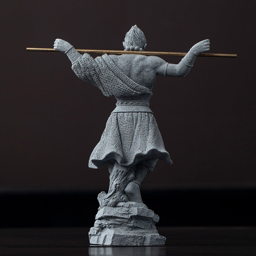 Monkey King Warrior Buddha Statue – Carved Green Sandstone Art Figurine | Zen Ara Grove