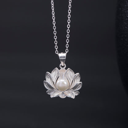 Pearl Lotus Pendant in S925 Silver | Zen Ara Grove