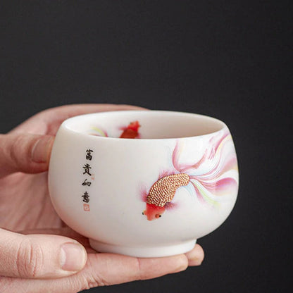 Milky White Ceramic Mug with Koi Motif – Elegant Glaze for Hot and Cold Drinks | Zen Ara Grove
