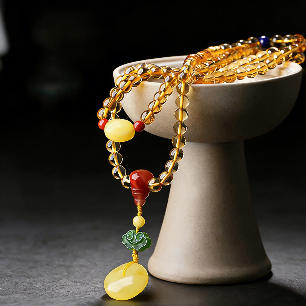 108‑Bead Citrine Pixiu Bracelet — Meaning of Fortune Protection| Zen Ara Grove