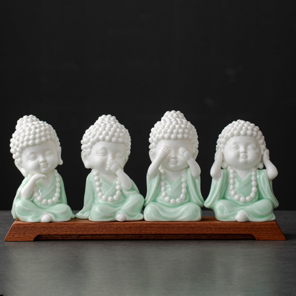 Ceramic Buddha Figurine – Zen Mini Tathagata with Four Noble Reminders | Zen Ara Grove