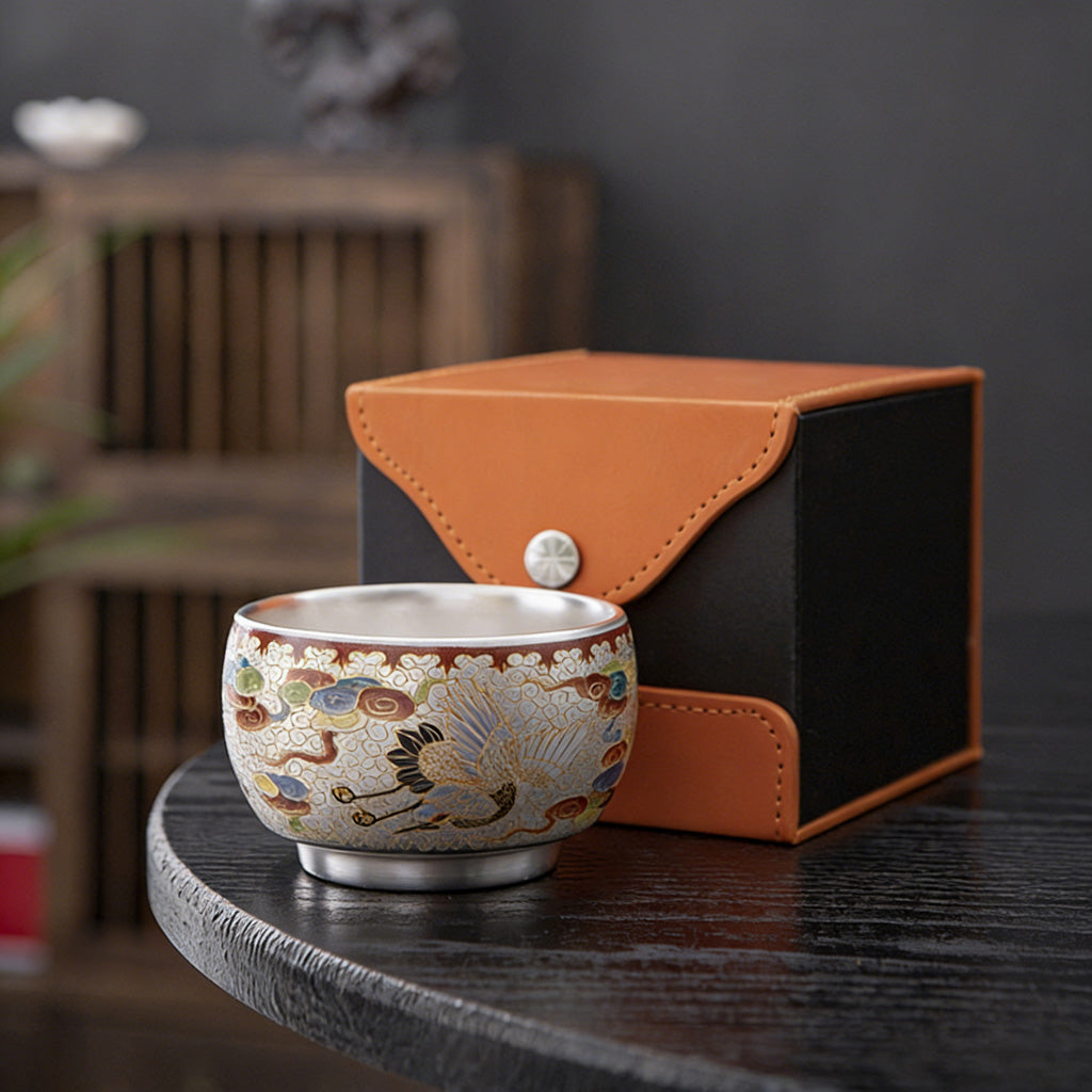 Handmade Silver Cup Gift Set – Sign of Prosperity & Harmony – Artistic Mountain Pattern | Zen Ara Grove