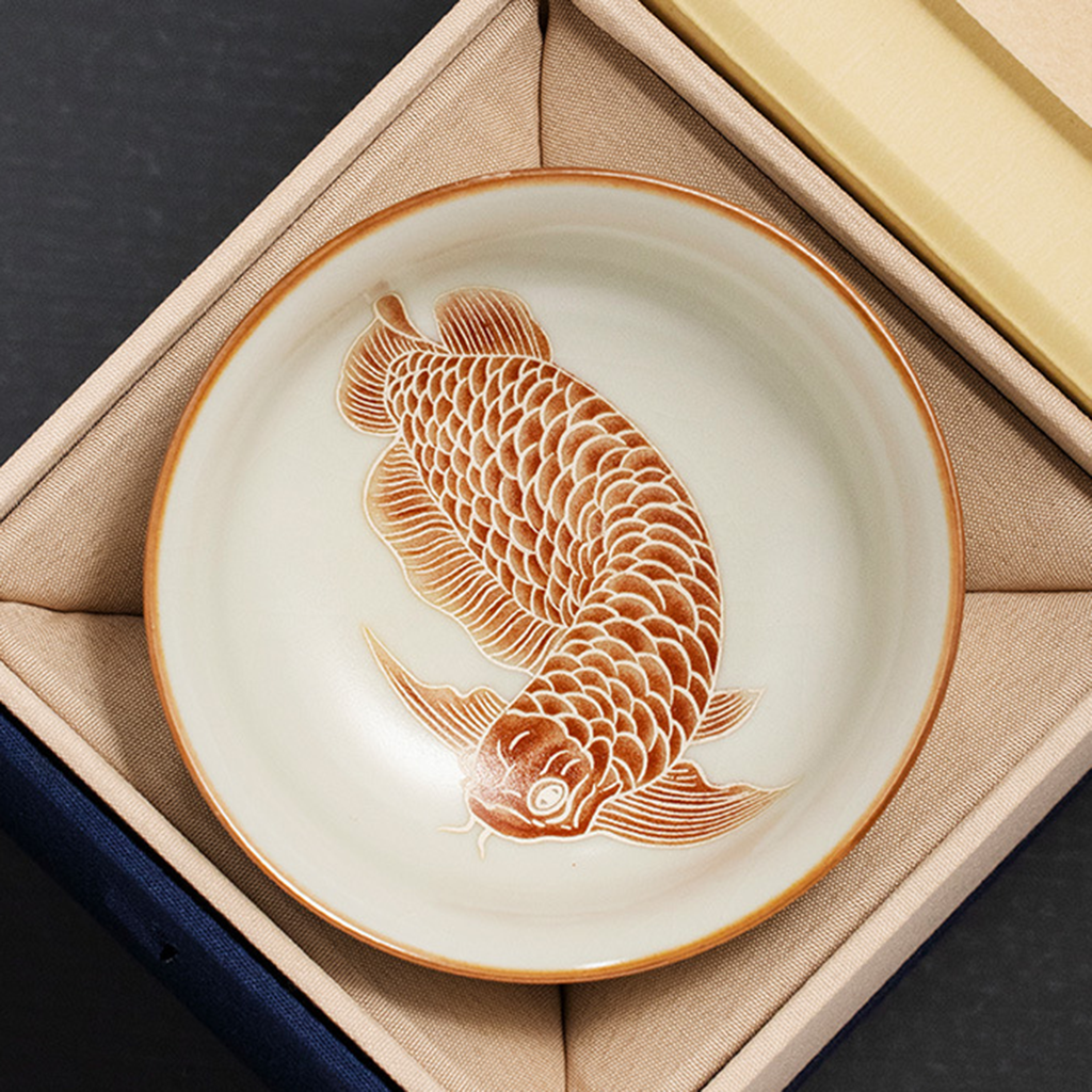 Oriental Ru Kiln Pu-er Cup – Handcrafted Porcelain with Silver Scale Glaze and Dragon Pattern | Zen Ara Grove