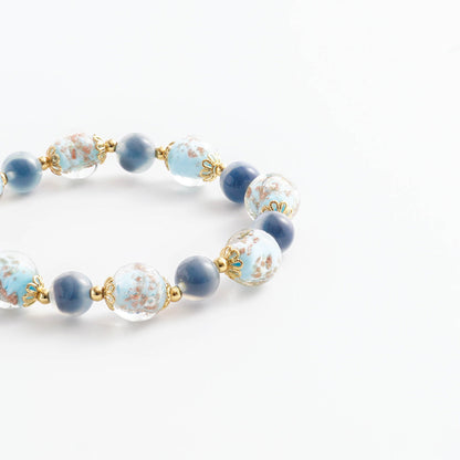 LIMITED TIME OFFER-Handcrafted Blue Agate and Luminous Glass Bead Bracelet –  A Symbol of Joy and Protection | Zen Ara Grove