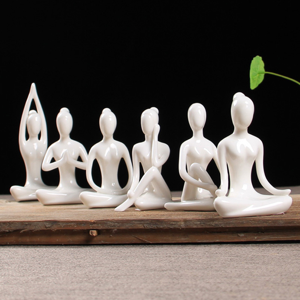 Zen Minimalist White Ceramic Yoga Girl Figurines | Zen Ara Grove