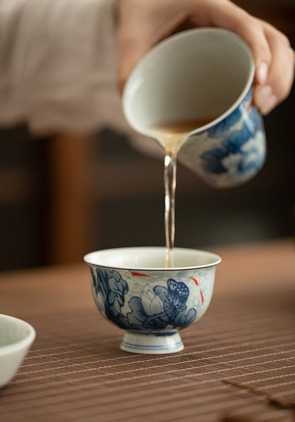 Antique-Style Celadon Blue-and-White Single Cup – Handcrafted Ceramic Tea Ware | Zen Ara Grove