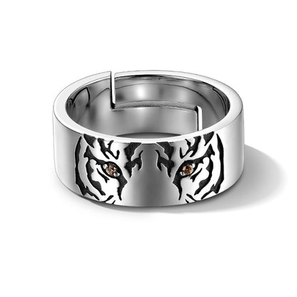 Fierce Gaze – Sterling Silver Tiger Ring with Diamond Eyes | Zen Ara Grove
