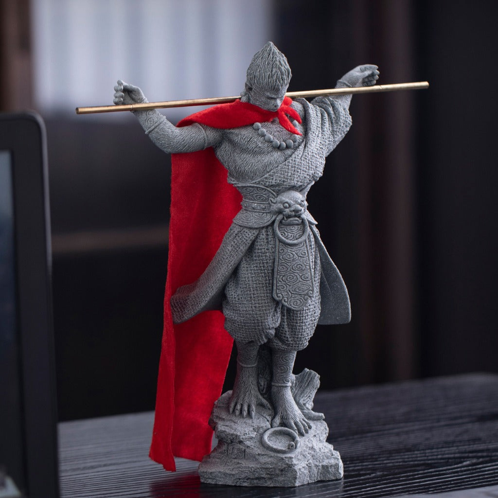 Monkey King Warrior Buddha Statue – Carved Green Sandstone Art Figurine | Zen Ara Grove