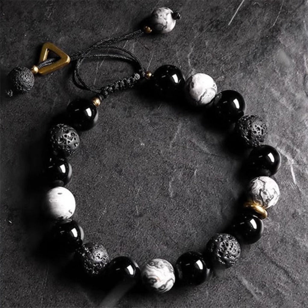 Handmade Adjustable Cord – Volcanic Stone & Polished Obsidian, Galaxy Style | Zen Ara Grove