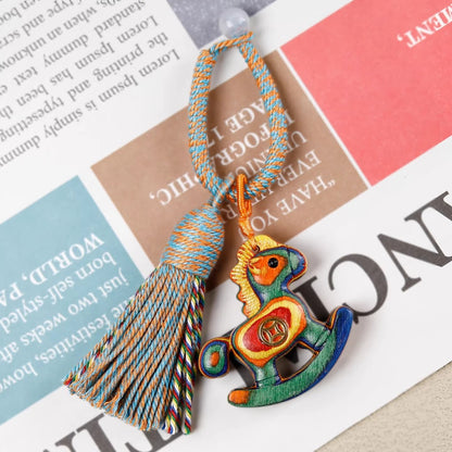 Handwoven Rainbow Rocking Horse Keychain – Whimsical Charm for Everyday | Zen Ara Grove