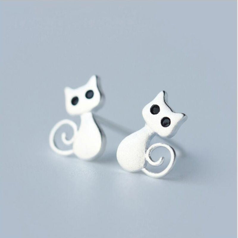 925 Sterling Silver Posts Cute Cat Kitten Blessing Stud Earrings | Zen Ara Grove