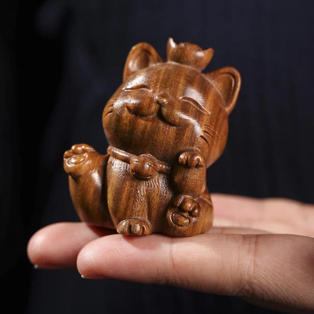 TODAY ONLY! Mini Green Sandalwood Ingot Lucky Cat Carved Peace Desk Decorations | Zen Ara Grove