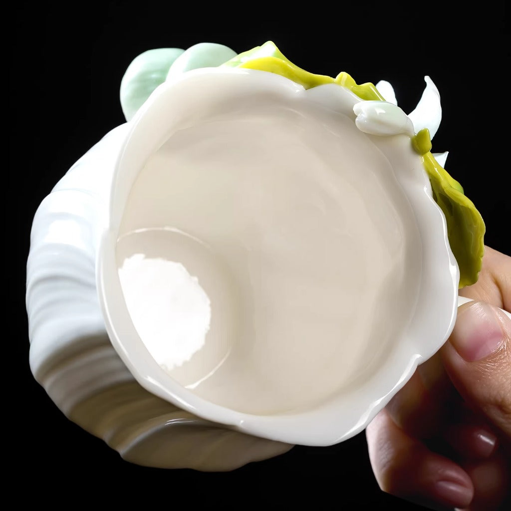 Handcrafted Ceramic Cup with Gourd Blossom – Living Art on Your Teacup | Zen Ara Grove