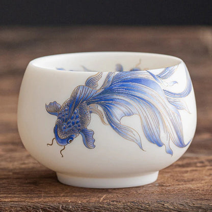 Milky White Ceramic Mug with Koi Motif – Elegant Glaze for Hot and Cold Drinks | Zen Ara Grove