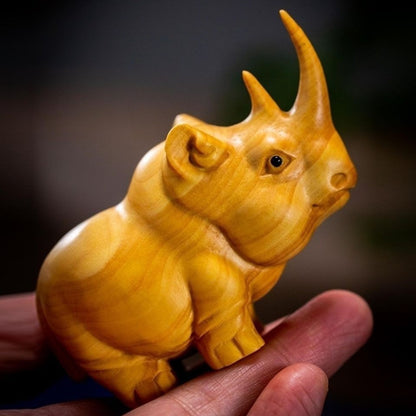 Aromatic Cypress Wildlife Carving Collection – Rhino, Elephant, Hippo Desk Decor | Zen Ara Grove