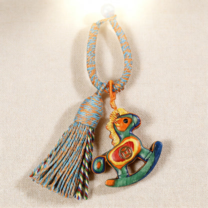 Handwoven Rainbow Rocking Horse Keychain – Whimsical Charm for Everyday | Zen Ara Grove