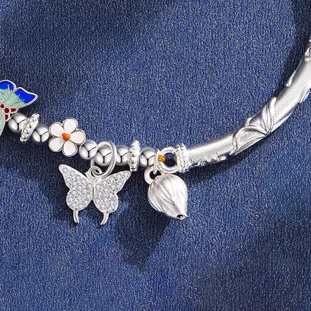 Half Cuff Sterling Silver Bracelet – Delicate Butterfly and Flower with Elegant Tassel | Zen Ara Grove