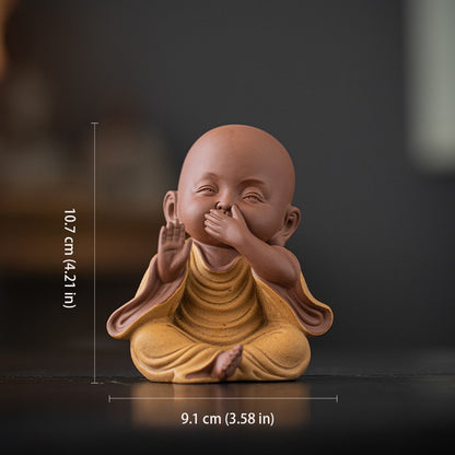 Handcrafted Ceramic "Four-Nos" Monk Statues – Symbol of Inner Calm & Thoughtful Living | Zen Ara Grove