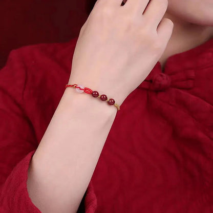 Adjustable White Jade Peace Buckle Bracelet with Cinnabar Beads — Peace & Protection