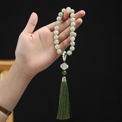 LIMITED TIME OFFER · Tranquil Finger Mala – Jade Beads, Cloud Motif, and Flowing Tassel | Zen Ara Grove
