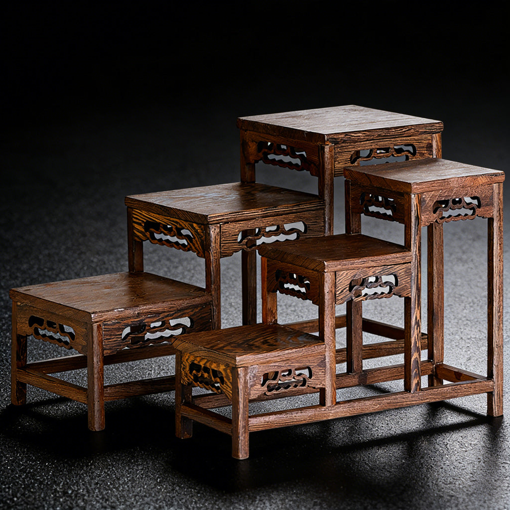 Handcrafted Macassar Ebony Tiered Display Stand – Elegant Heritage for Tea Sets, Bonsai & Collectibles | Zen Ara Grove