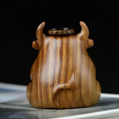 Lucky Ox Incense Burner — Hand-carved Green Sandalwood Figurine | Zen Ara Grove