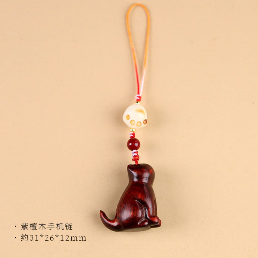 Small Leaf Red Sandalwood Green Sandalwood Sandalwood Sitting Cat Sooth Phone Hanging Decoration | Zen Ara Grove
