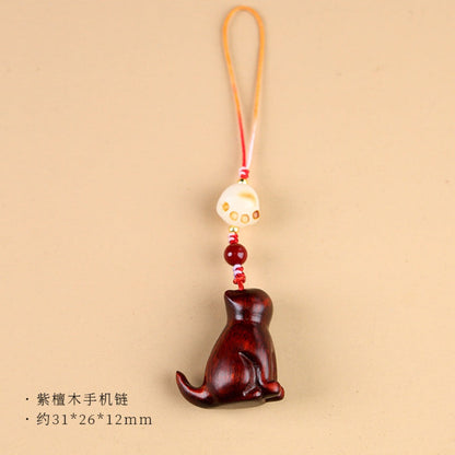 Small Leaf Red Sandalwood Green Sandalwood Sandalwood Sitting Cat Sooth Phone Hanging Decoration | Zen Ara Grove