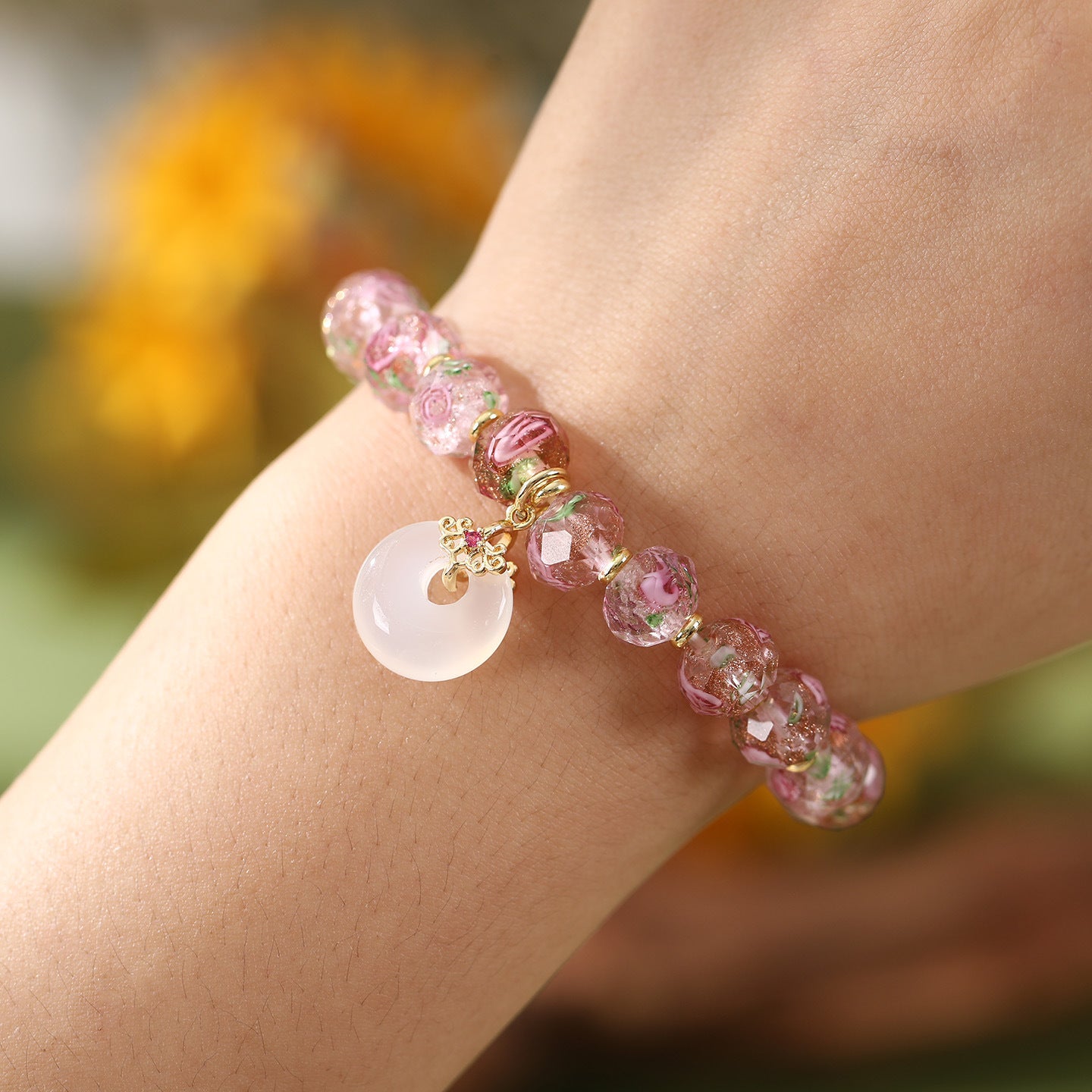 $9.99 LIMITED TIME OFFER Purple Crystal Peace Amulet with Rose Murano Glass｜Luck & Love Bracelet | Zen Ara Grove