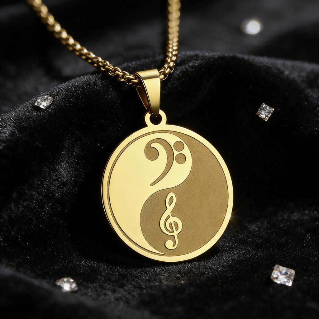 Yin-Yang Music Pendant Necklace – Treble & Bass Clef Taiji Design | Zen Ara Grove